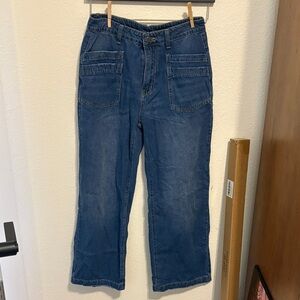 Trendy Blue high waist Denim Pants with wide legs